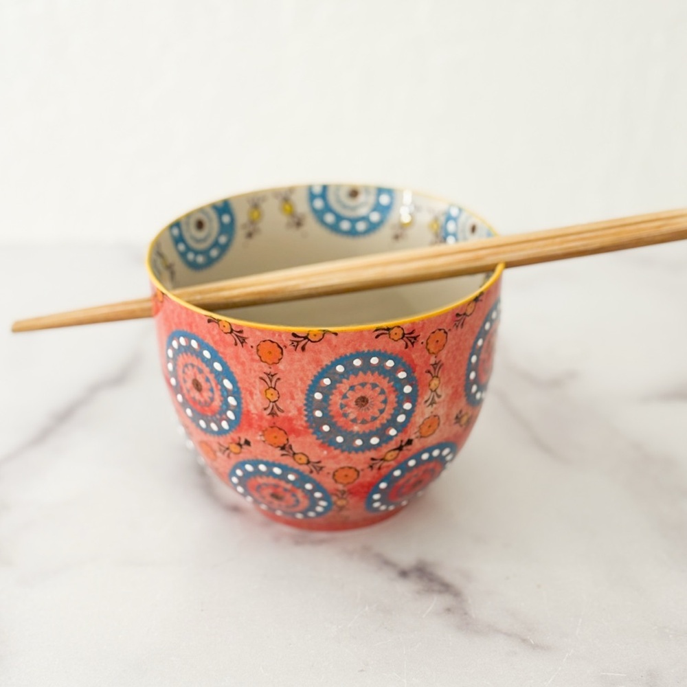 Miyabi Ramen Bowl Hand Painted Ceramic Noodle Bowl with Chopsticks Holder